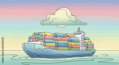 Cargo Ship with Multicolored Containers at Sea.