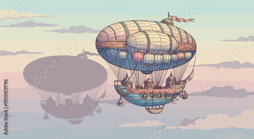 Vintage Hot Air Balloon Flying High.