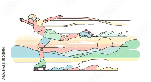 Woman Inline Skating Illustration.