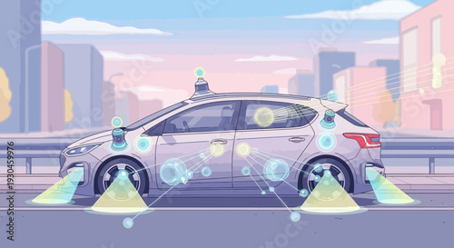 Autonomous Vehicle with Safety Sensors and Cameras.