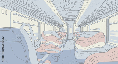 Train Interior Empty Seating Illustration.