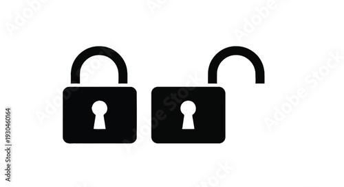 Secure and unlocked padlocks symbolizing safety and accessibility in a vector graphic design illustration