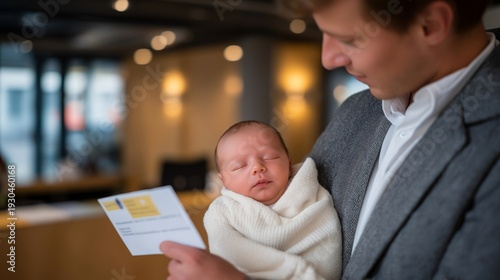 Newborn baby receiving official birth registration certificate from government official in a modern registry office, perfect for children identity rights, birth registration, legal recognition,