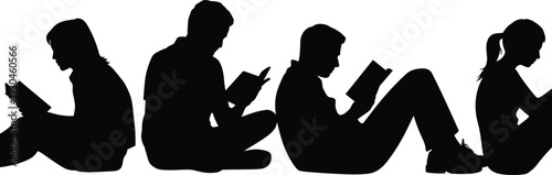 Reading silhouettes, education vector, study clipart, literacy illustration, student learning design, academic icon artwork, book lovers graphic, knowledge theme art