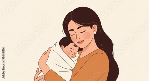 Loving mother holding newborn baby close warm embrace tender moment family bonding love care nurturing parenthood warmth coziness happiness innocence new life joy gentle soft