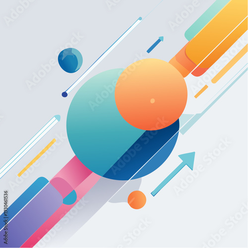 Dynamic 3D Composition with Gradient Sphere, Colorful Shapes, and Abstract Geometry in a Vibrant Digital Art Arrangement