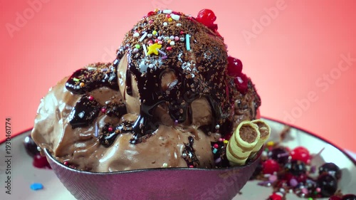 Wallpaper Mural Chocolate ice cream in a glass bowl, sprinkled with edible confetti, slowly rotates against a bright background and melts. Torontodigital.ca