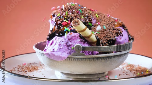 Wallpaper Mural Fruit ice cream in a metal bowl, sprinkled with edible confetti, slowly rotates against a bright background. Torontodigital.ca