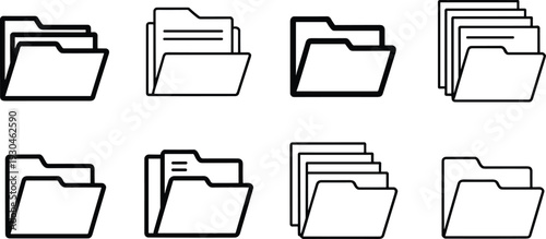 Folder Icon Outline Set Featuring Document File Directory and Archive Symbols Vector Illustration Collection Isolated on Gray Background