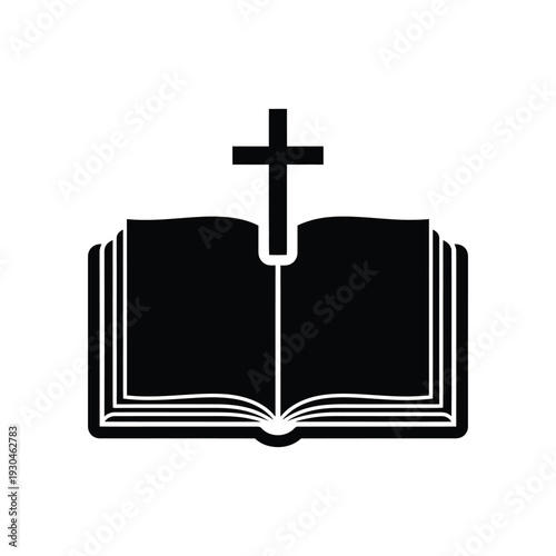 Open Bible with Christian Cross Icon religion faith