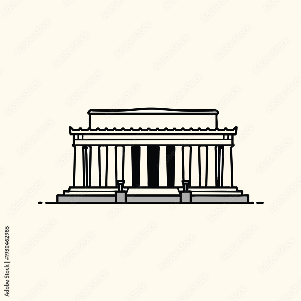 Fototapeta premium A simple, symmetrical illustration of a classical, columned structure, possibly a monument. It has steps and a rectangular shape