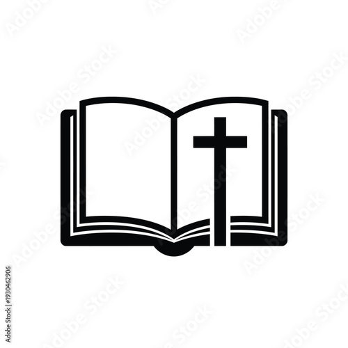 Open Bible with Christian Cross Silhouette religion