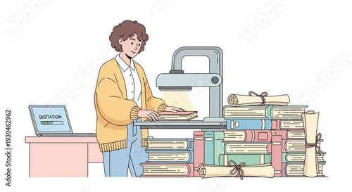 Woman Operating Large Printing Machine.