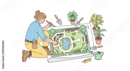 Man Planning Garden Design on Computer Screen.