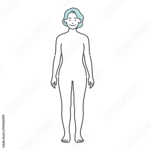 シニア女性の人体図・全身モデルのイラスト（正面）