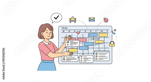 Woman Creating Project Management Flowchart Diagram.