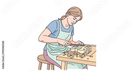 Woman Working on Jewelry at Table.
