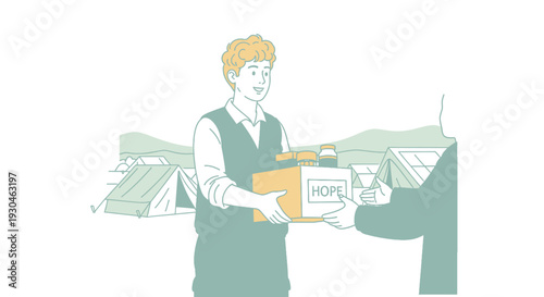 Delivery Man Holding Package and Clipboard.