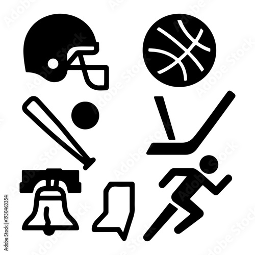 Sports Equipment Silhouette Set – Football, Basketball, Baseball, Hockey