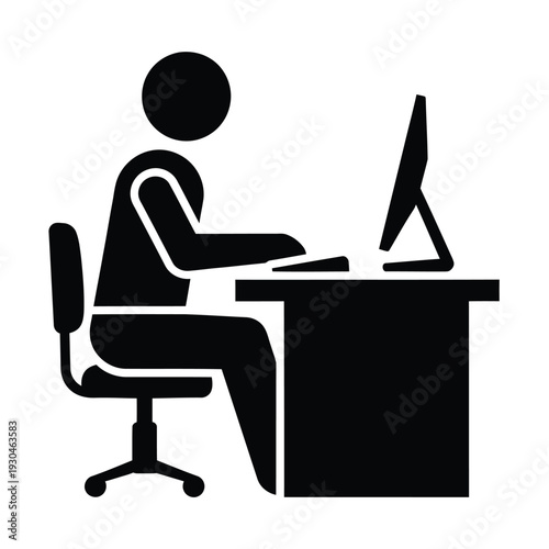 Person Working at a Desk with Computer Silhouette office