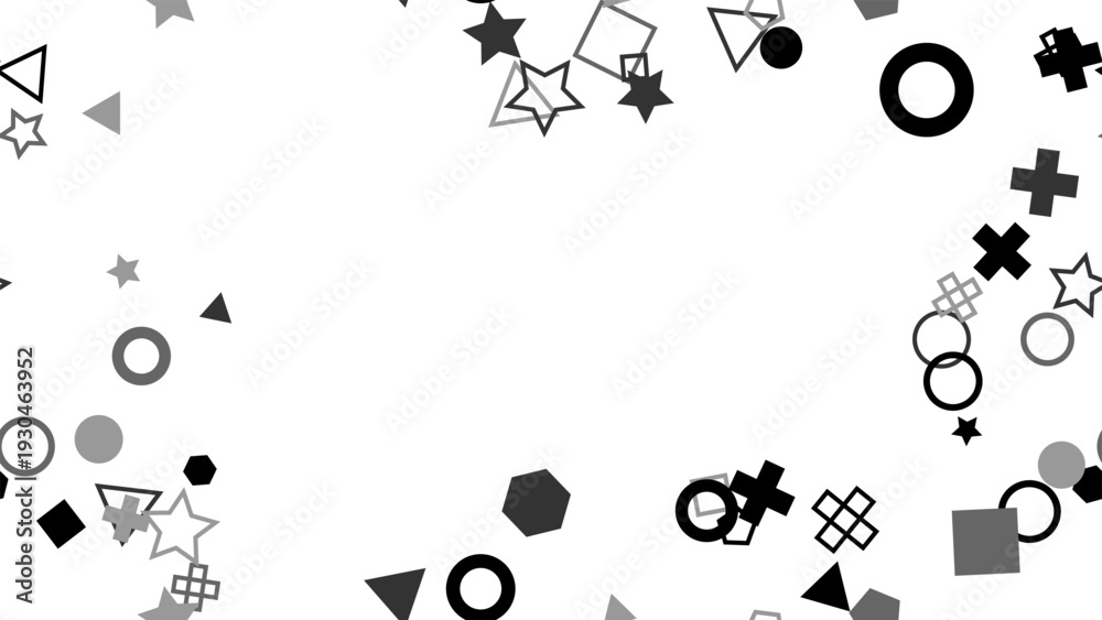 Obraz premium pattern geometric horizontal Abstract Geometric Shapes Background Pattern with Stars Circles Triangles Squares and Crosses in Grayscale