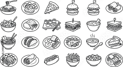 Food Icons Vector Set Fast Food and Meal Doodles