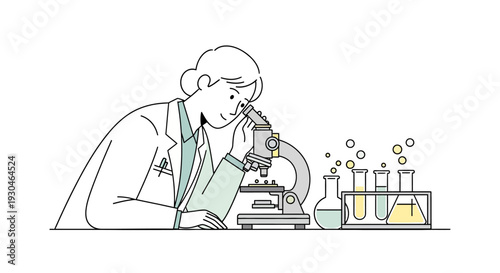 Scientist Examining Sample Through Microscope Laboratory Equipment.