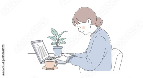 Woman Working on Laptop at Desk.