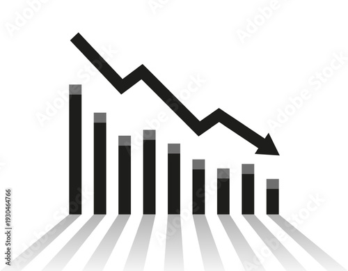Economic crisis concept illustration with negative trend graph and bankruptcy symbol