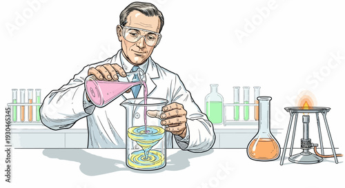 Scientist Conducting Laboratory Experiment with Chemicals.