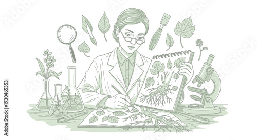 Scientist Examining Plants in Laboratory Setting.