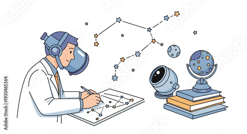 Scientist Working with Molecular Structure Diagram.