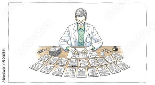 Man reading tarot cards on table.
