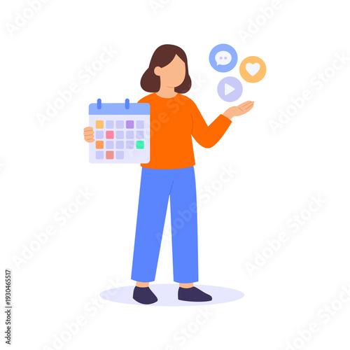 Social Media Content, creating engaging posts for audience, Flat vector character illustration