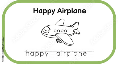 Happy Airplane Drawing for Kids Learning to Write