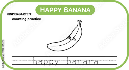 Happy Banana Kindergarten Counting Practice Worksheet