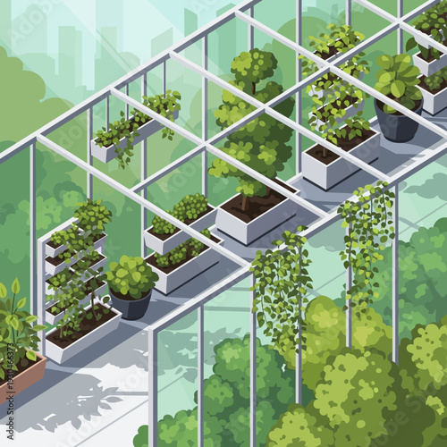 Modern Vertical Garden with Lush Greenery and Innovative Planters.