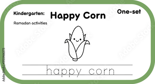 Happy Corn Kindergarten Activity Sheet: Trace the Words "Happy Corn"