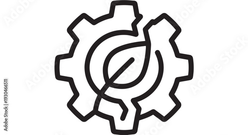 Green technology vector illustration showcasing sustainable engineering innovation and environmental industry processes with a gear and leaf graphic