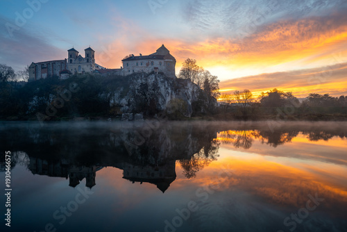 Glorious sunrise over Tyniec abbey, near Krakow in Poland