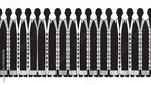 Group of people wearing traditional robes in a vector graphic illustration on a white background