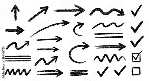 A collection of hand-drawn arrows and checkmark icons, ideal for presentations, infographics, and design projects