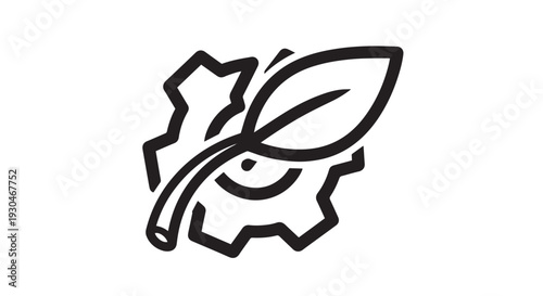 Eco-friendly gear and leaf vector graphic representing sustainable technology, green energy, and environmental innovation design