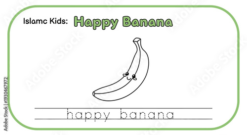 Islamic Kids: Happy Banana Coloring Page for Children