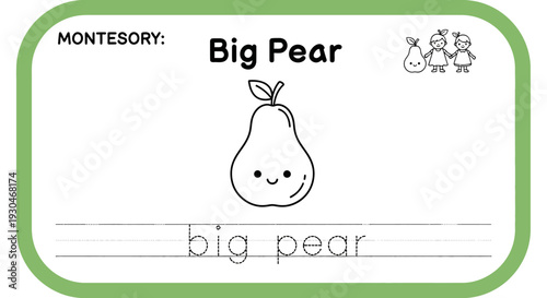 Montessori Big Pear Worksheet for Kids Learning to Write