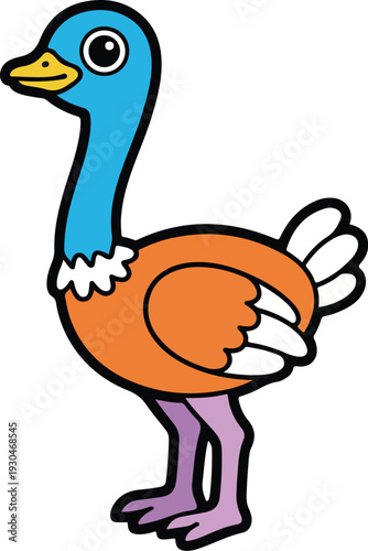 A whimsical cartoon duck with a bandaged wing standing on one leg Vector, illustration