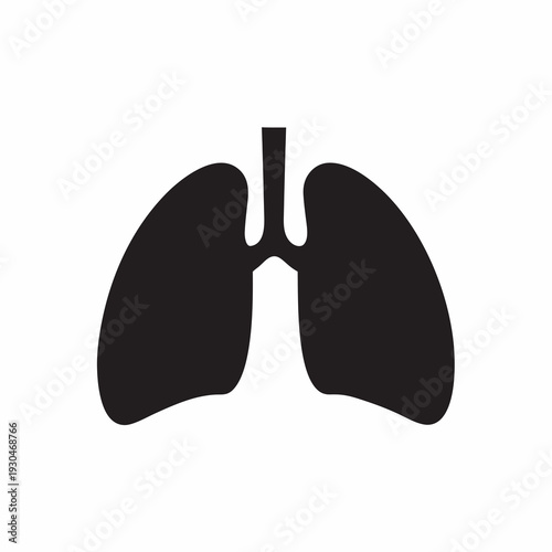 Human Lungs Black Silhouette Vector . Minimalist Respiratory Organ Icon Illustration
