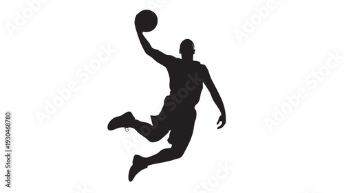 Basketball player silhouette jumping with ball in mid air vector illustration graphic design