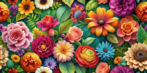 Beautiful colorful flowers leaf background different texture all over patterns design