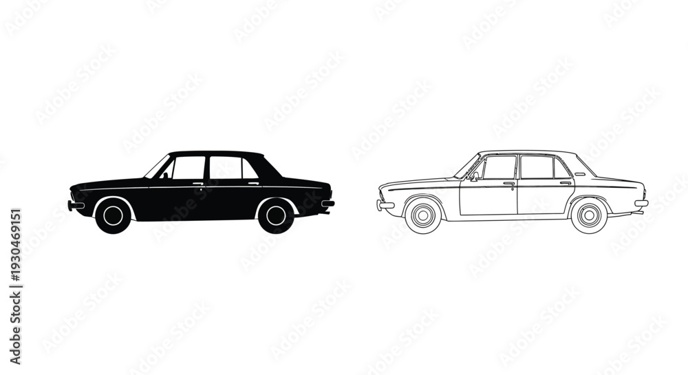 Naklejka premium Classic volga sedan illustration with a stark black silhouette